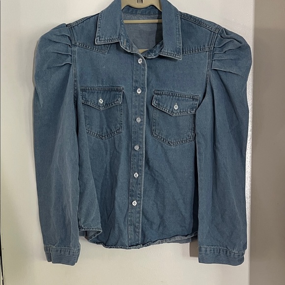 Tops - Blue Denim Button-Up Shirt